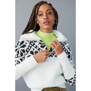 Pilcro Anthropologie Maia Cropped Quarter-Zip Pullover Cozy Sherpa Size XL